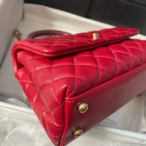 Chanel Caviar Red Mini Coco Handle Bag Lizard - Picture 6 of 12